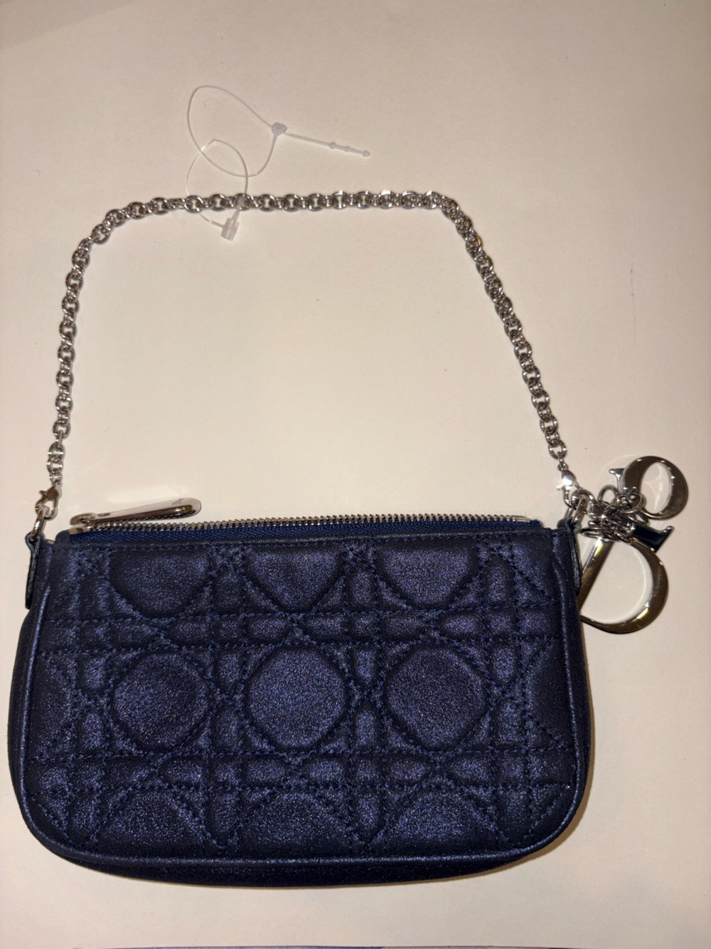 DIOR Metallic Navy Blue Mini Cannage Purse Silver tone Chain Strap Lady Dior - Picture 16 of 16
